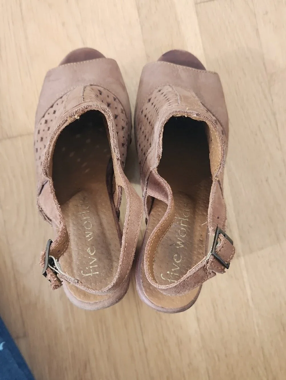 Five Worlds Suede Platform Peep-Toe Slingback Heels